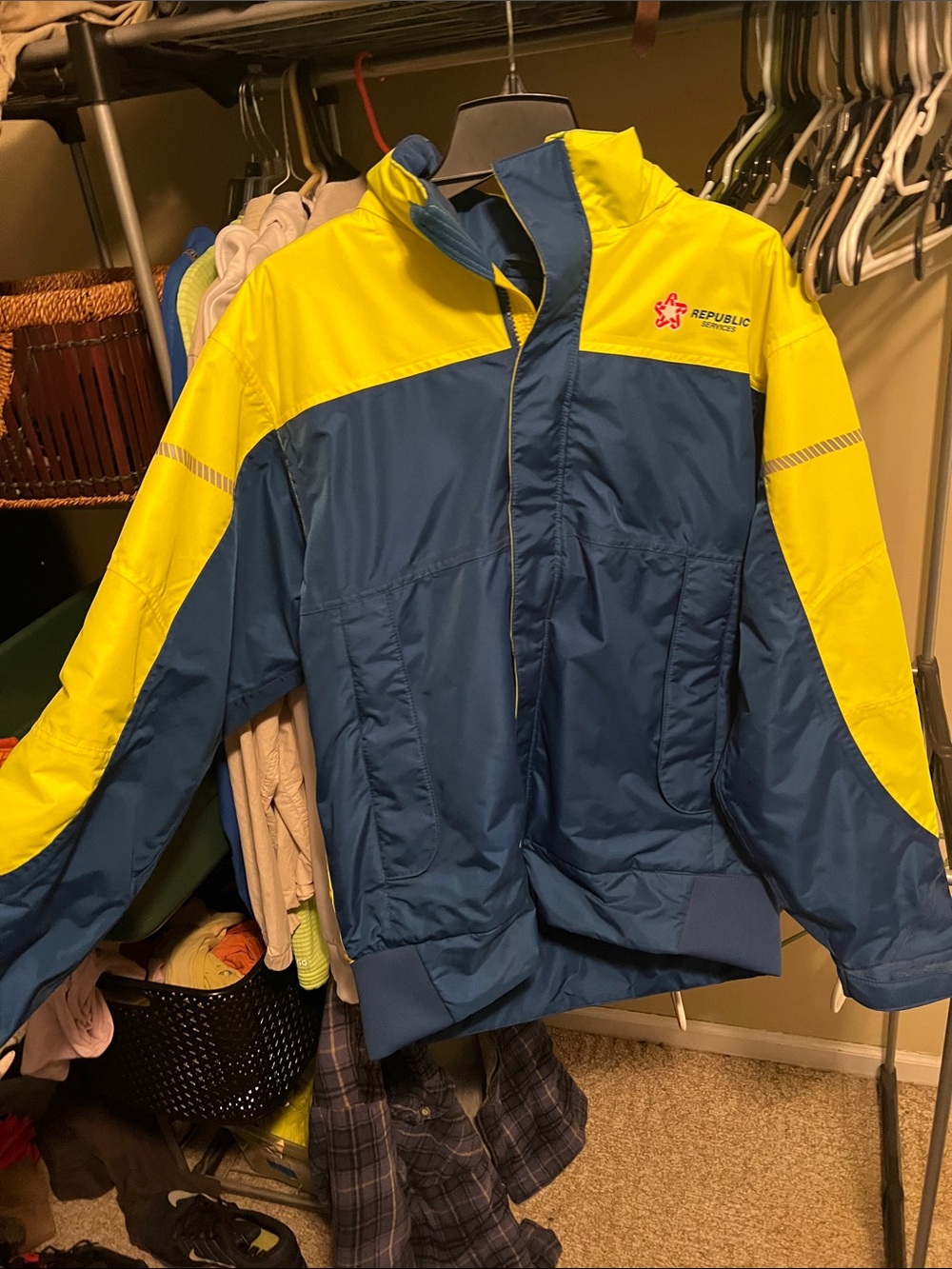 Mens Two-Tone Yellow & Navy Waterproof Jacket